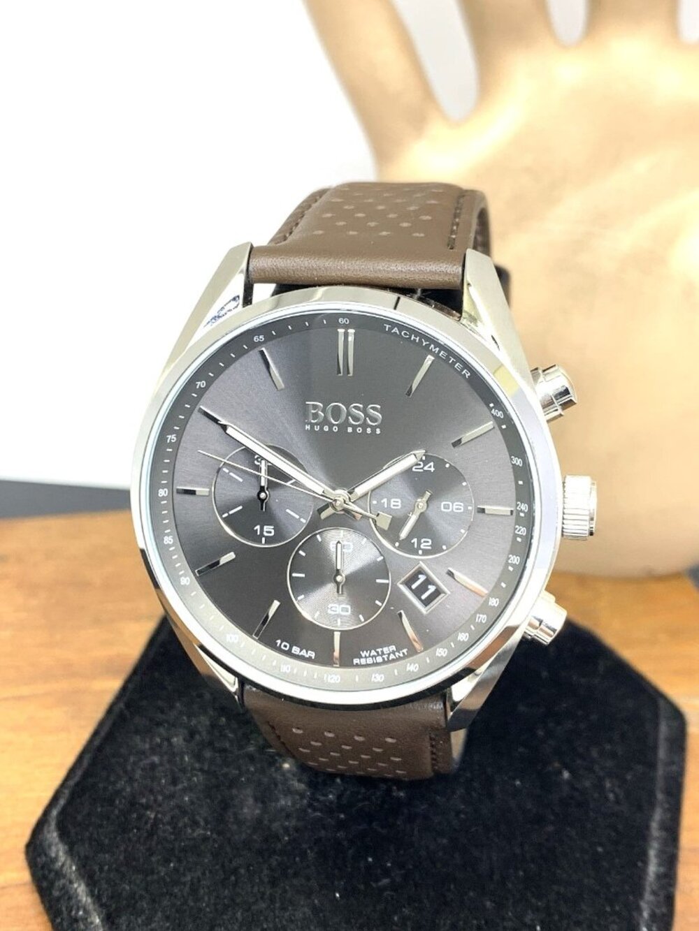 Hugo Boss Men's Watch 1513815 Quartz Chronograph Gray Dial Brown Leather 44mm